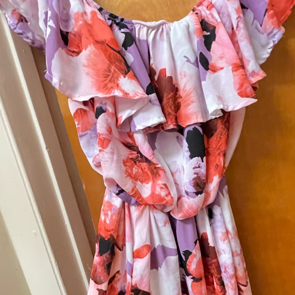 Peach Love California Pastel Floral Off-Shoulder Skirt